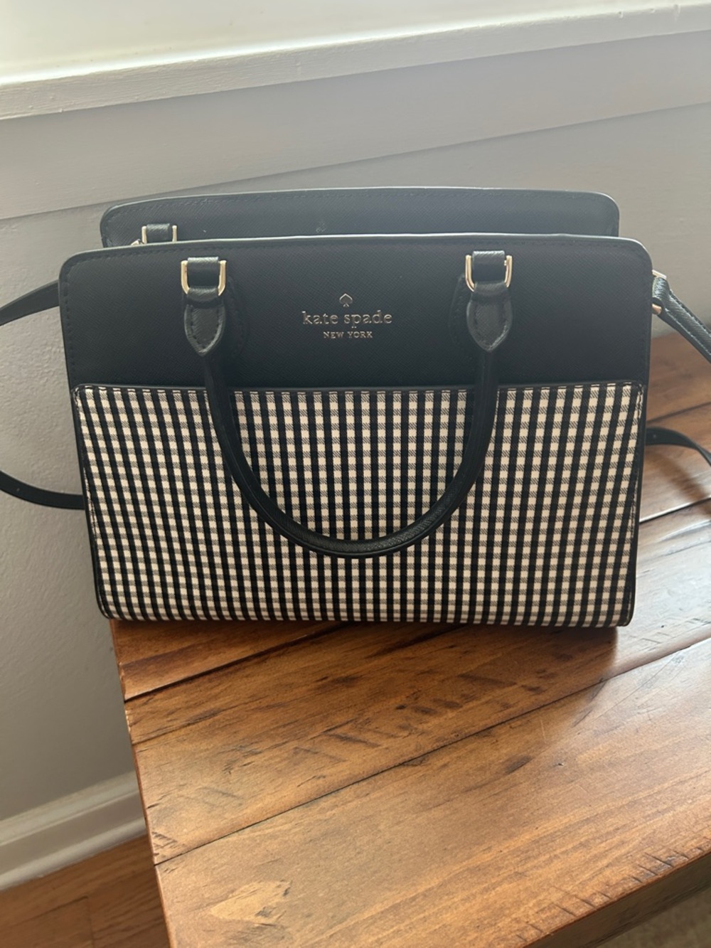 kate spade Madison Jazzy Black & White Gingham Tote Satchel crossbody bag - Picture 2 of 10